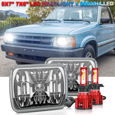 Black 5x7'' 7X6" LED Headlight Halo DRL Headlamp Fit Mazda B2200 B2600 RX-7 Pair - Image 1 of 4