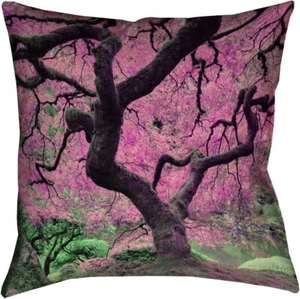 ArtVerse Justin Duane Blue Pink Japanese Maple Tree Pillow 36" x 36" - Picture 1 of 3