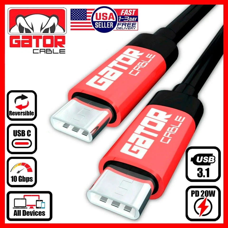 USB-C to USB-C 3.1 Charger Data Cable Rapid Fast Charge Type C PD 20W 5A Power - Image 1 of 4