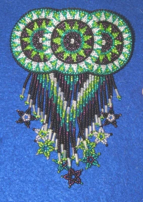 Hand Beaded 3 Circle Barrette w Star Fringe 4.5"x2.5" French Clip closure # 03 - Image 1 of 3