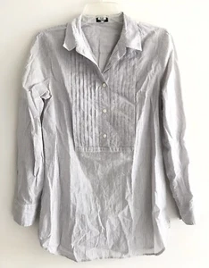 J. Camisa babera plisada gris manga larga con botones cuello delantero talla M Crew para mujer - Imagen 1 de 9