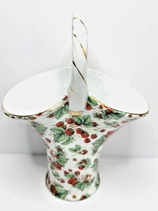 Vintage Porcelain Strawberry Vase with Gold Trim Handle Baum Bros. Formalities - Picture 1 of 10