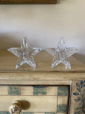 2 Vtg Pier 1 Clear Glass Star Shaped Taper Candle Holders 3.5” H - Image 1 of 4