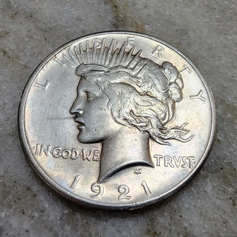 1921 Peace Silver Dollar - AU Details, Cleaned Cover