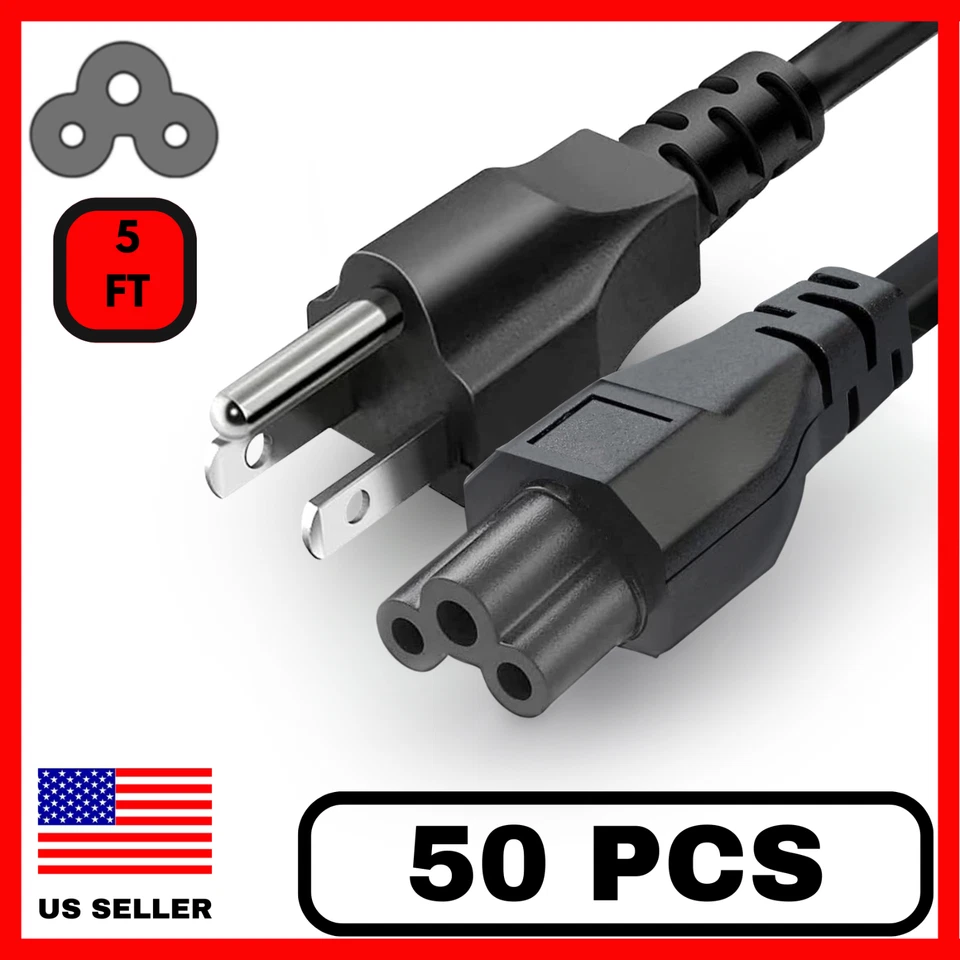 50 Pack 5Ft 3 Prong Plug Mickey Mouse Power Cable US Plug 10a 125v 18AWG - Image 1 of 4