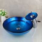 US Bathroom Round Vessel Sink Drain Mixer Faucet Glass Bowl Basin Vanity Combo