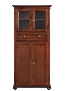 4-Door Tall Storage Cabinet Wood Chest Organizer Shelves Bathroom Towels Brown - Picture 1 of 12