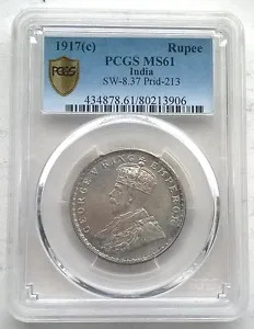 India 1917 George V Rupee PCGS MS61 Silver Coin,UNC - Picture 1 of 2