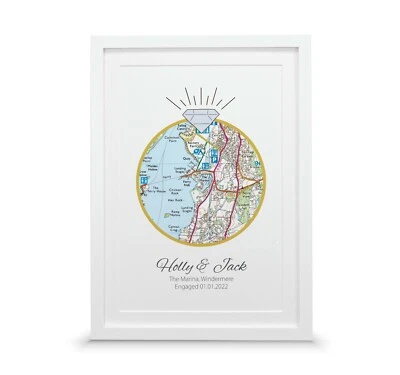 Engagement map present | Personalised just engaged print | Special place gift - Image 1 of 4