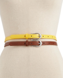 Style & Co. Patent Super Skinny Belt Set in Brown/Yellow, Retail $34.00, Size L