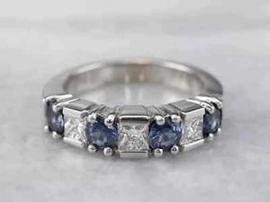 2 Ct Round Cut Lab Created Sapphire Seven Stone Band Ring 14K White Gold Plated - Picture 1 of 7