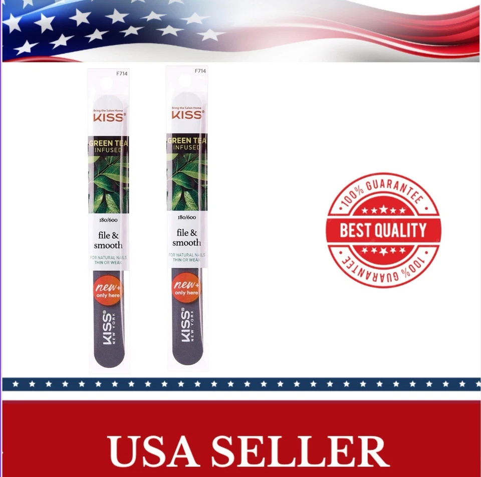 Pacote com 2 - Lixa de Unha de Acrílico Kiss #180/600 Chá Verde Infundida - Total de 4 Filtros de Unhas - Imagem 1 de 4