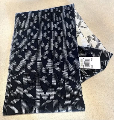 NWT $58 MICHAEL KORS Women's Infinity Scarf Black/White MK Logo Monogram - Image 1 of 4