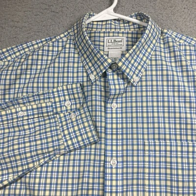 LLBean Shirt Men's Large Reg Blue Yellow Long Sleeve Button Down Traditional Fit - Image 1 of 4