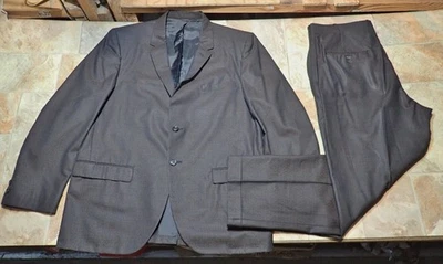 Vintage 50s 2-Button Black Gabardine? 2Pc Suit 44 Jacket 33x27 Cuff Leg Pants - Image 1 of 4