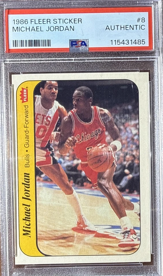 Pegatina Fleer 1986 #8 Michael Jordan PSA auténtica - ¡Apelación visual! Foto 1 de 3