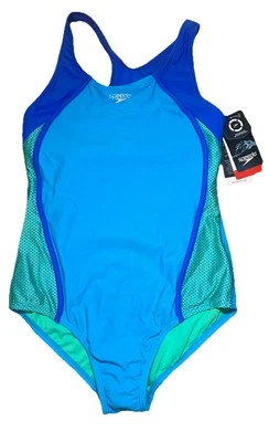 Traje de baño Speedo para mujer azul y verde aguamarina con lados de malla talla 16 - Nuevo Foto 1 de 4