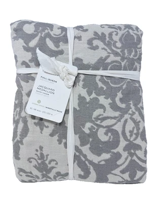 Capa de Edredom Pottery Barn Jacquard Medallion Algodão Linho, Cinza Queen Completa Nova - Imagem 1 de 4