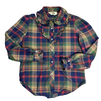 Blusa De Colección Años 70 Sears Cuello Volantes Cuadros Para Mujer M Algodón Abotonada Foto 1 de 4