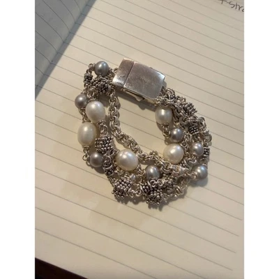 Michael Dawkins Sterling Silver Blue-grey and White Pearls 4-Strand Bracelet 7" - Image 1 of 4