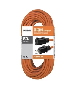 Prime Outdoor Extension Cord 50 ft 14/3 AWG Heavy Duty Orange New - Picture 1 of 3