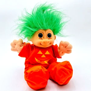 Halloween Troll Doll Jack-O-Lantern Orange Green Russ Berrie Co 12" - Picture 1 of 9