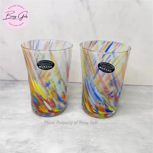 2 Vetro Eseguito MURANO Multi Konfetti mundgeblasene Tumbler Trinkgläser NEU - Bild 1 von 3