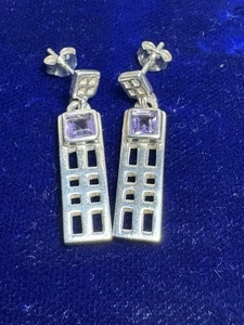 Pendientes colgantes de plata esterlina Rennie Mackintosh vintage con amatista - Imagen 1 de 4