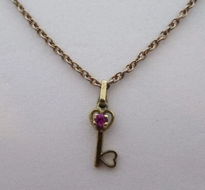 Ruby & Gold Key Necklace. Delicate & Pretty. Ideal 21st Birthday Gift - Picture 1 of 3