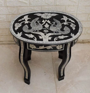 Moroccan Wood Side Coffee Oval Table, Persian Design Mother of Pearl Inlay - Picture 1 of 8