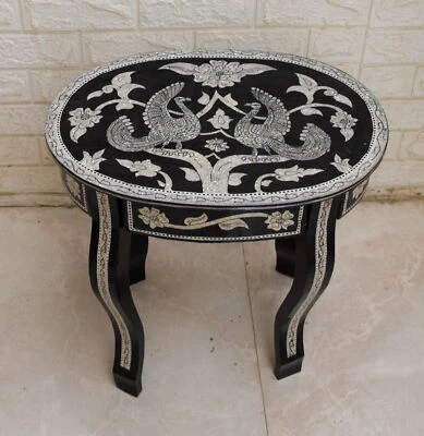 Moroccan Wood Side Coffee Oval Table, Persian Design Mother of Pearl Inlay - Image 1 of 4