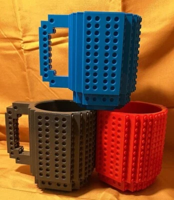 Ladrillos de Construcción-Taza Taza 12 OZ Lote de 3 Gris Rojo y Azul Compatible con Ladrillos Lego Foto 1 de 4