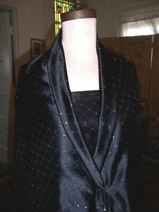 4yds BLACK QUILTED LOOK SATIN MATELASSE FABRIC W/ SILVER GOLD METALLIC DOTS - Picture 1 of 7