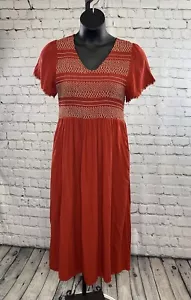 BALTIC BORN Leeds Smocked Top Maxi Dress Women’s Size 1X Pockets Rusty Red Fall - Picture 1 of 7