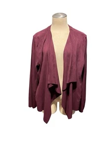 Baccini Open Front Draped Cardigan Jacket: XL Plum Faux Suede NWT - Picture 1 of 10