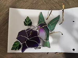 Stained Glass Night Light Hummingbird Hummer Purple Hibiscus Sun Catcher - Picture 1 of 4