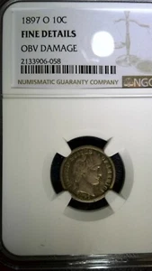 1897-O Barber Dime F DET NGC - Picture 1 of 6