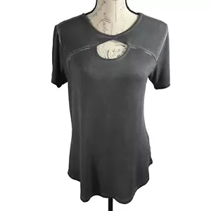 White Crow by Buckle Women's Size Sm Freya Top Tee Washed Black Key Hole Front - Picture 1 of 10