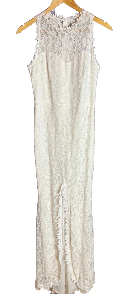 Sleeveless White Lace Sweetheart Maxi Wiggle Pencil Dress Bridal Gown Wedding M - Image 1 of 4