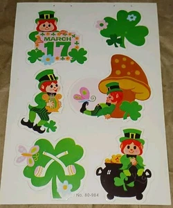 Vintage Stickers, St. Patricks Day, Dennison Seals,1 Page,leprechaun,(bxpam) - Picture 1 of 4