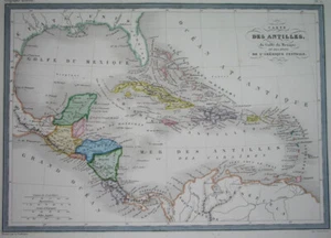 1858 RARE ORIGINAL MAP WEST INDIES CARIBBEAN ANTILLES CUBA JAMAICA PUERTO RICO - Picture 1 of 7