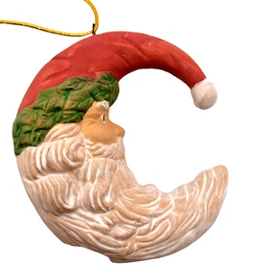 Santa Man in the Moon Painted Clay Christmas Vintage Ornament 3" Long - Picture 1 of 11