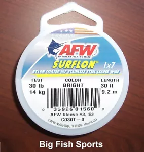 Líder de acero inoxidable recubierto de nailon AFW SURFLON - brillante - prueba de 30 lb 30' de largo #C030T-0 - Imagen 1 de 2