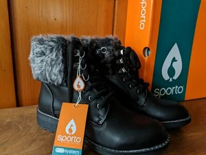 SZ 6 SPORTO Black womens Block Heel BOOTS faux fur hiking Lace Up Booties NIB - Picture 1 of 5