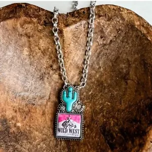 Collar de cactus turquesa occidental con logotipo de rodeo - Imagen 1 de 4