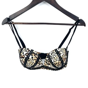 Victoria's Secret Very Sexy Strapless Bra Sz 32D Black Brown Leopard Mesh Trim - Picture 1 of 9