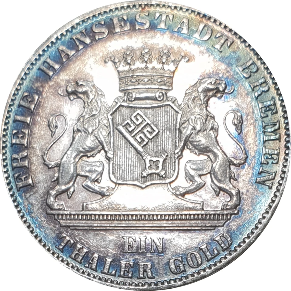 Bremen 1865 Unc 1 Thaler Shooting Festival Silver Germany German State Colorful - Image 1 of 4