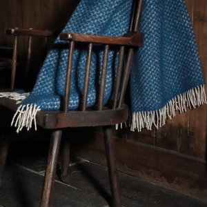 Blue British Made Rustic Wool Blanket - Quality Warm Country Farmhouse - Picture 1 of 6