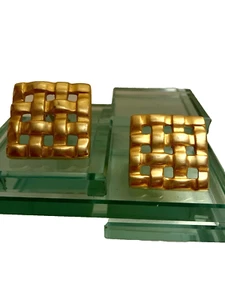 Lattice Basket Weave Statement Earrings Clip-on Ciner? Goldplated Open Metalwork - Picture 1 of 7