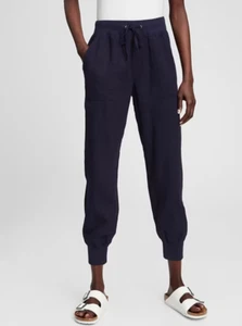 GAP Smooth Linen Blend Ribbed Weave Utility Jogger Pull On Pants Navy Size Large - Bild 1 von 9